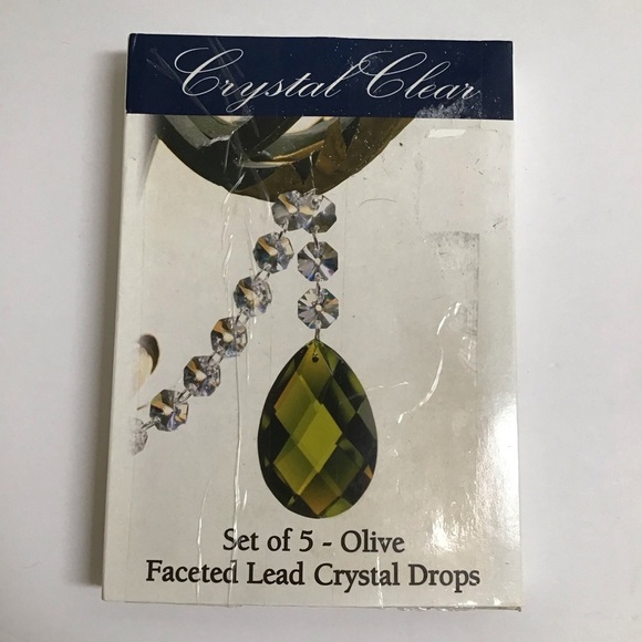 Crystal Chandelier Faceted Prisms Teardrops Olive Green SET OF 5 Ornaments *NOTE - Picture 2 of 8